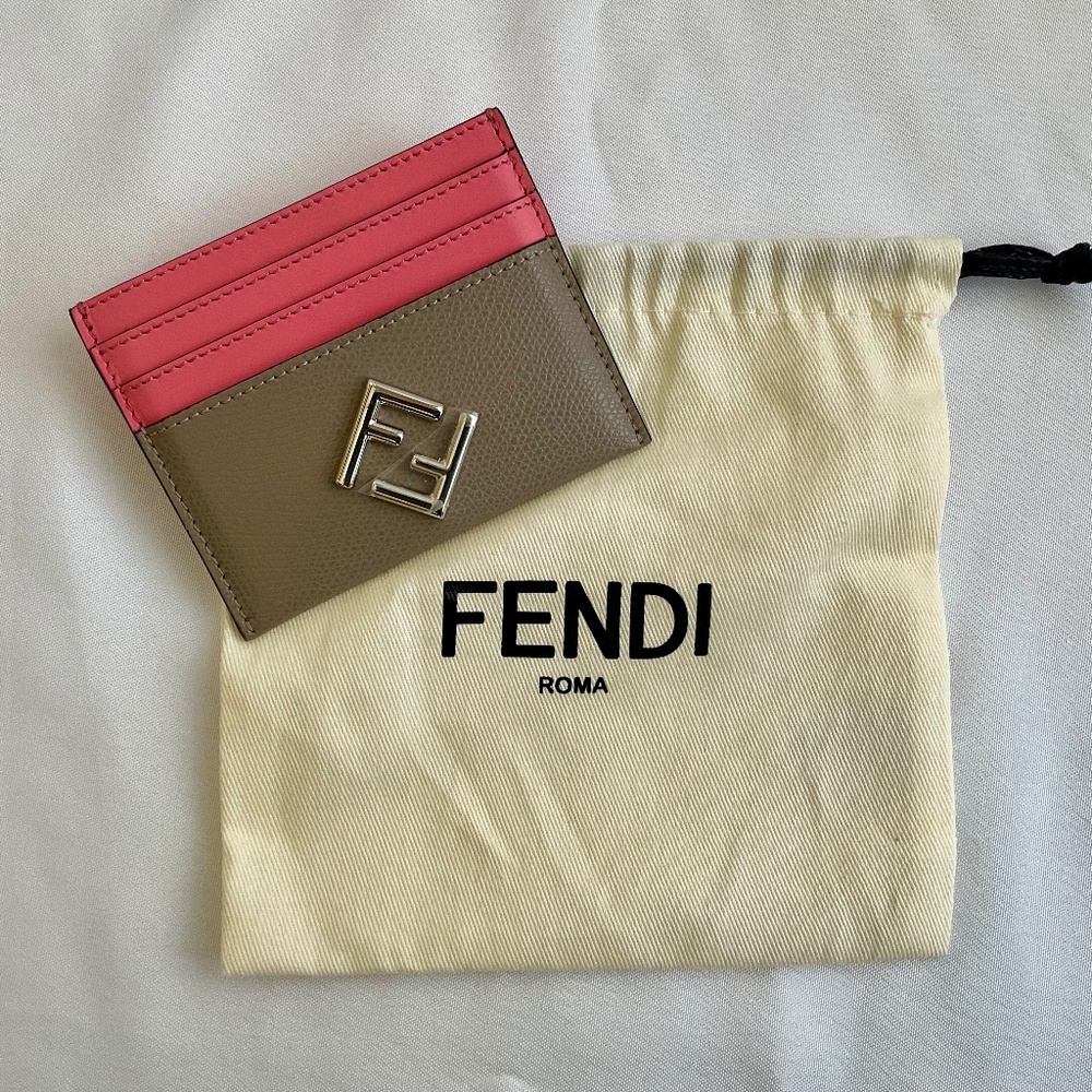 Fendi FF Diamonds Card Case Rosa Quarzo and Tortorra Leather NWB